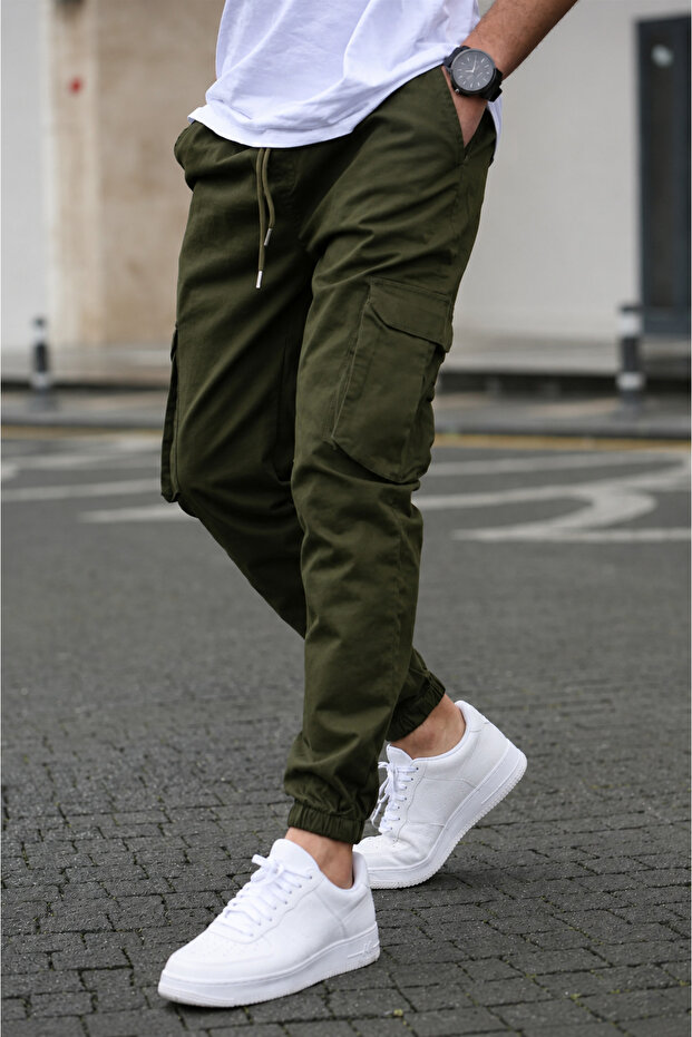 Men's Cargo Pocketed Pants, Cotton, Elastic Hem, Side Pocketed Pants