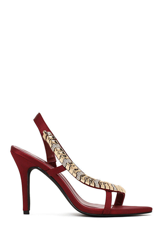 Women's Burgundy Stone High Thin Heeled Sandals 26Sfd443414