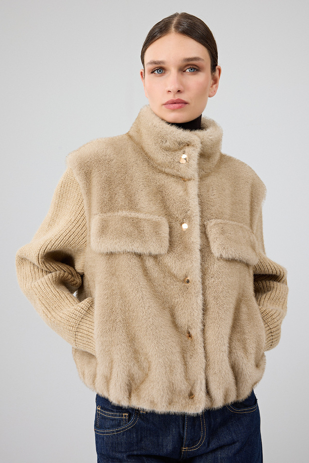 Cortina Women's Beige Short Teddy Coat 25Wgp5312Fx
