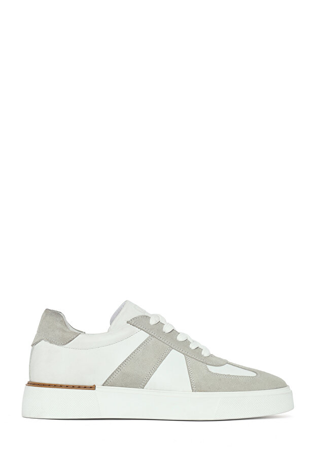 Men's White Lace-Up Sports Shoes, Leather Sneaker 26Sfd681314
