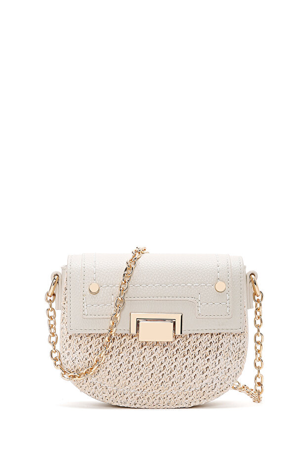 Women's Cream Long Strap Braided Mini Crossbody Bag 26Sbd2706M7