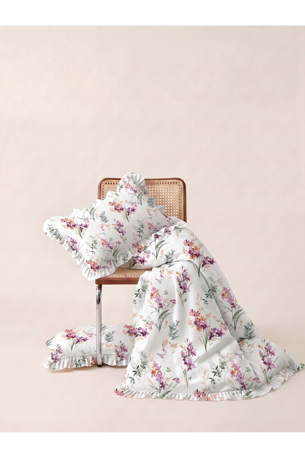 Fleur Patterned Ruffled Duvet Cover Set Double / Without Sheets - 3
