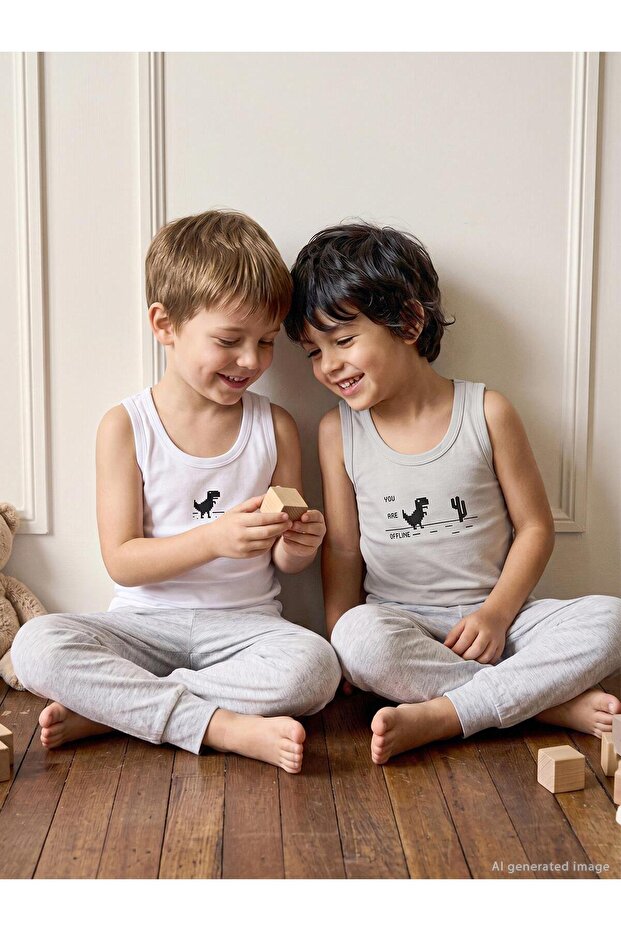 White-Grey 2-Piece Undershirt Set for Boys 2-10 Years - Standard 4-5 Years