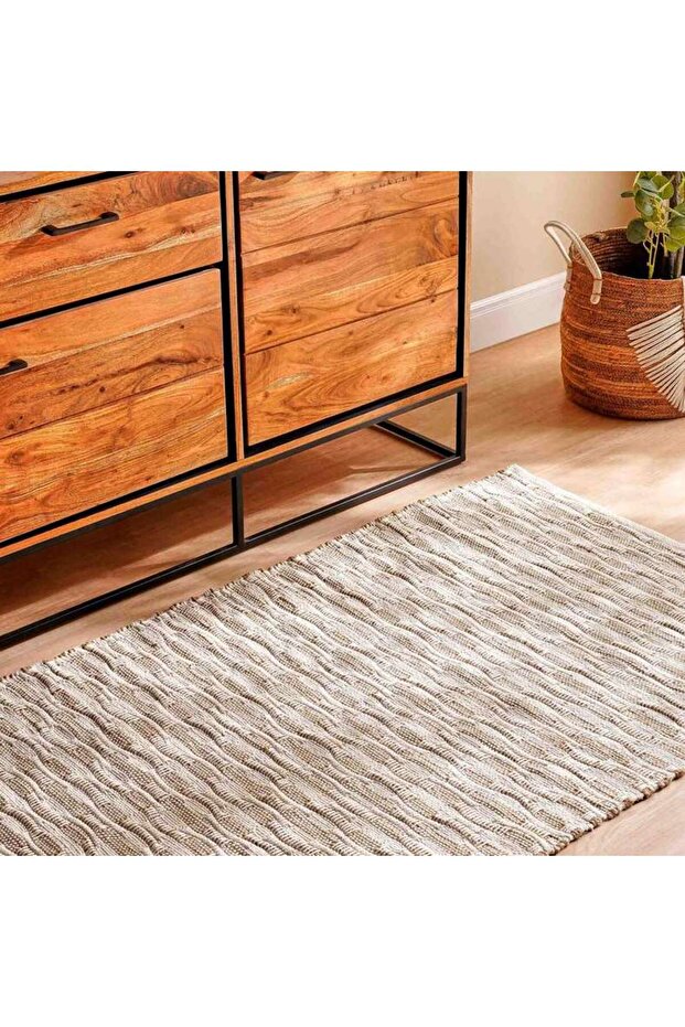 Ontario Hand Woven Jute With Cotton Dhurrie 60x90cm - Beige