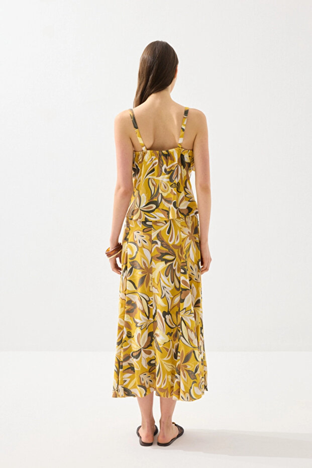 Patterned Linen Blouse with Straps - Yellow - 6