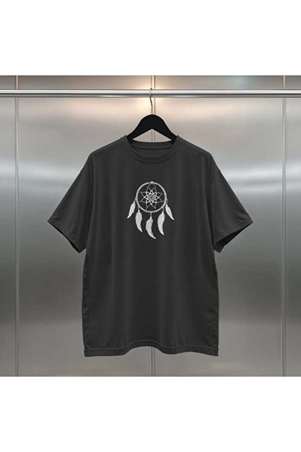 Dreamcatcher Oversize Digital Printed Black T-Shirt