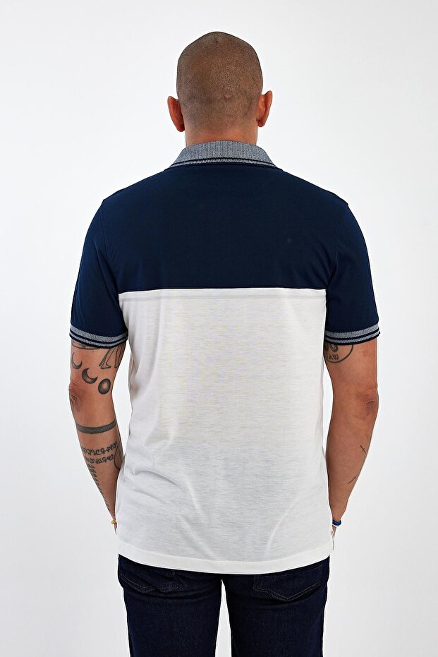 Men's Basic Polo Neck Pocket Solid Long Navy Blue T-Shirt - 5