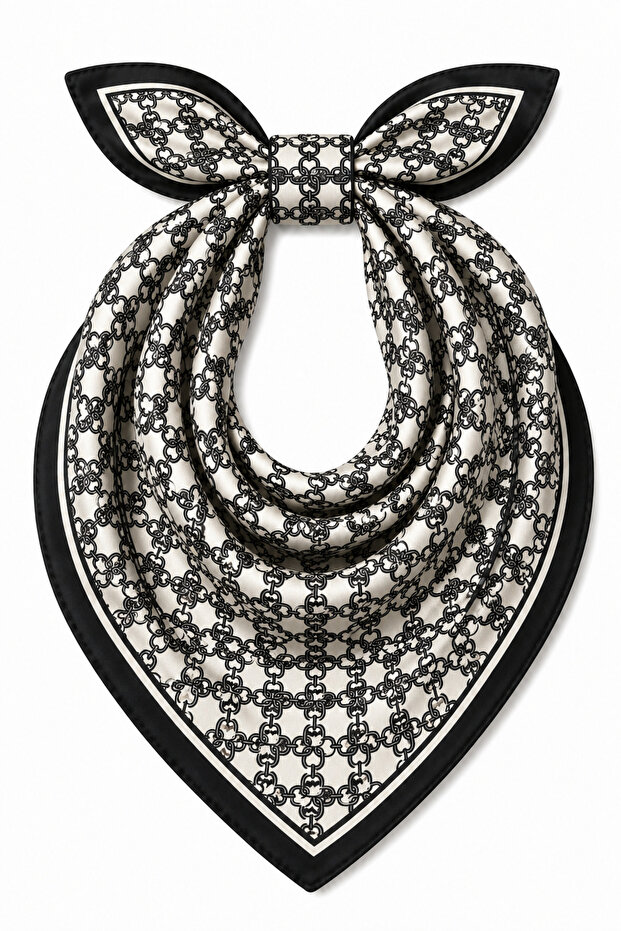 Black and White Patterned Scarf Bandana Women's Clothing Accessory