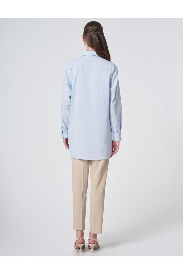 Shirt Collar Basic Poplin Tunic Ice Blue - 5