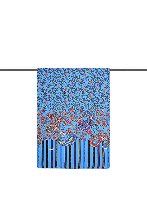 Turquoise Ivy Pattern Soft Shawl - 1