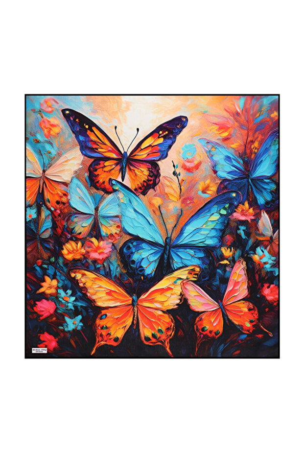 Turquoise Butterfly Pattern Silk Handkerchief
