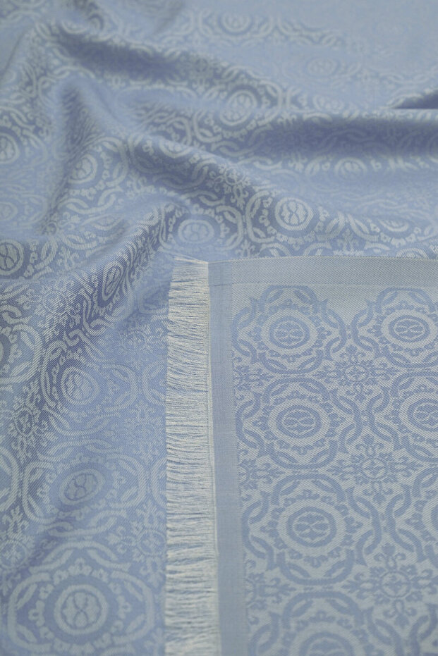 Blue Ring Pattern Jacquard Silk Shawl - 3