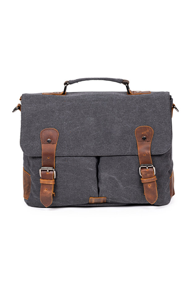 15.6 Inch Laptop Compartment Waterproof Canvas Briefcase and Shoulder Bag