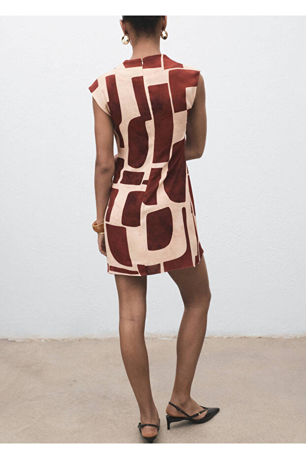 Drape Collar Print Dress - 4