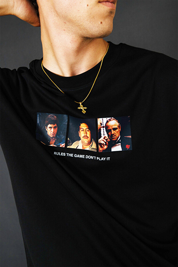 تيشيرت أسود كبير الحجم مطبوع عليه Rules the Game للجنسين