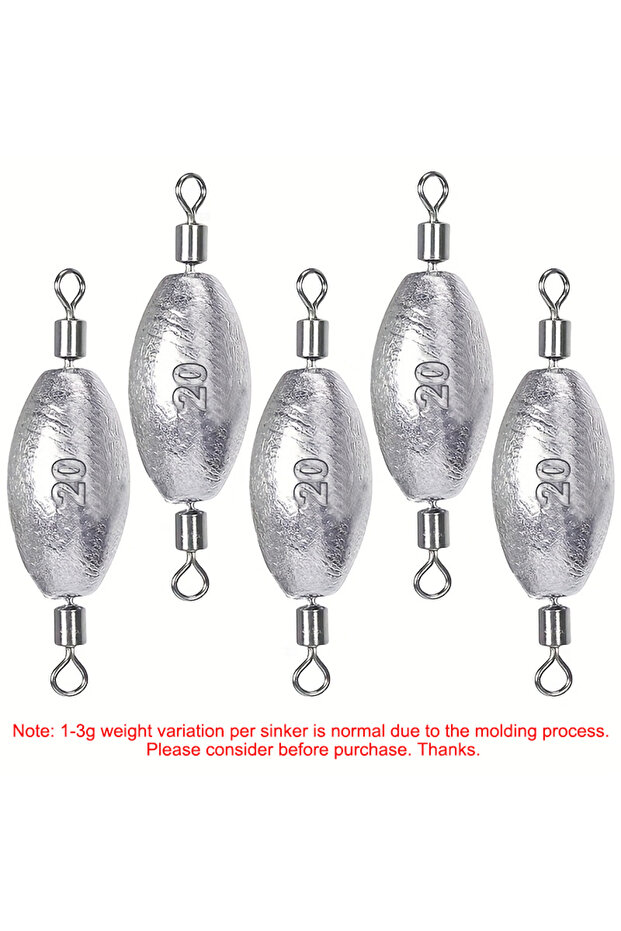 20g-5pcs Fishing Weights Sinkers, Inline Weights Trolling Sinkers Quick Swivel Weight Sinker Olive-S