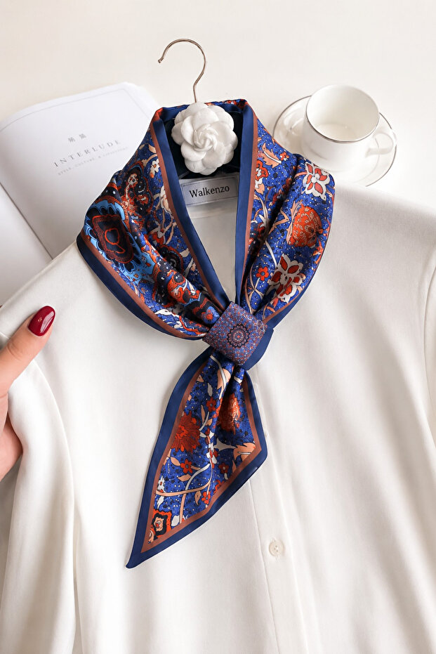 Lumina Ethnic Floral Patterned Silky Textured Women's Tie Scarf – Neck Scarf