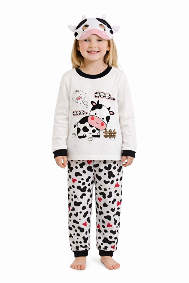 Girl's Pajama Set with Cow Mask