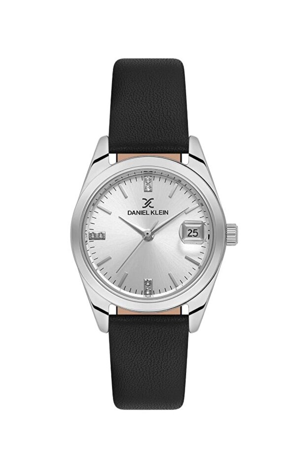 Dk.1.13759-1 Calendar Display 3 Atm Water Resistant Leather Strap Minimal Stone Design Black Women's