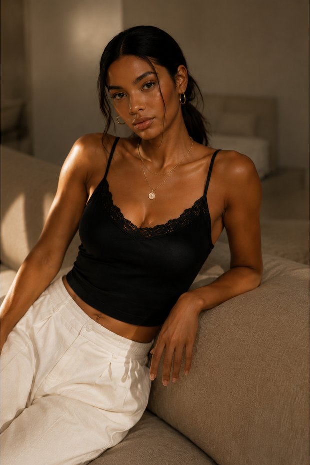 Women's Crop Top with Straps Crop Oval Collar Crop Collar Lace Crop