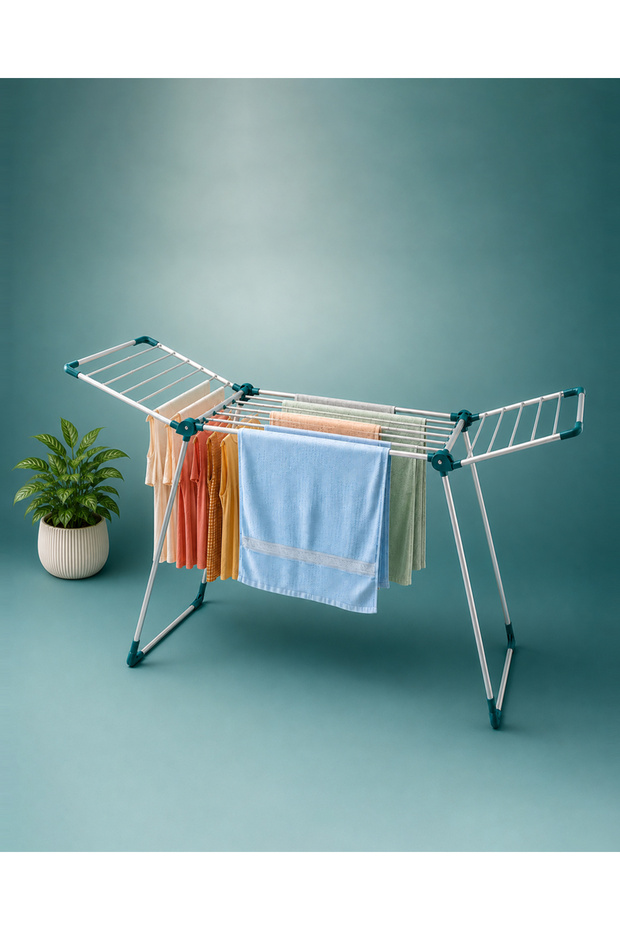 Foldable Clothes Drying Rack with Extendable Wings, Heavy Duty Iron Frame, Rust Resistant, Large Capacity, 15KG Load, Indoor and Outdoor
