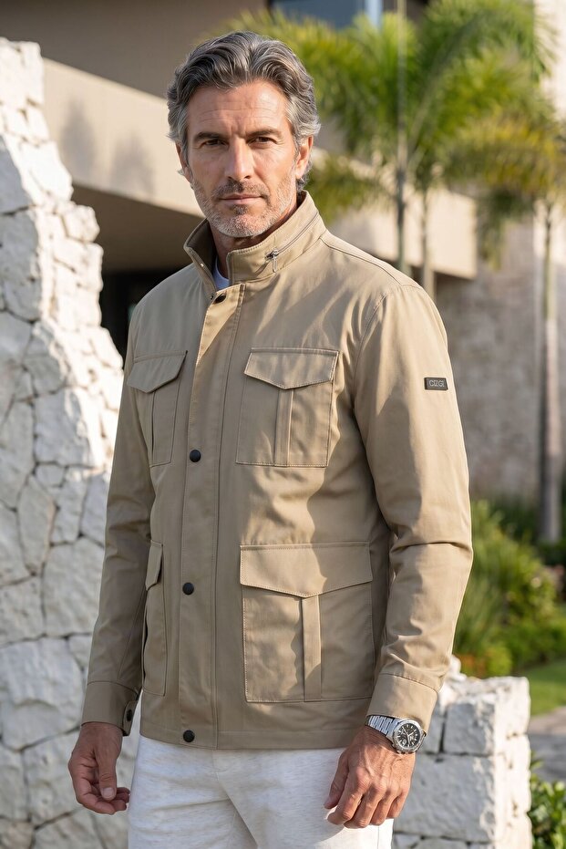 Men's Stand Collar 4-Pocket Lined Seasonal Coat - A00004