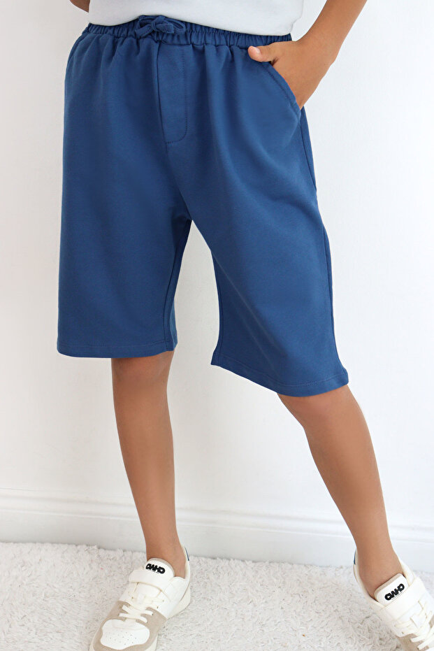 Boy's Shorts with Lacing Accessories and Pockets, Ages 8-12, Indigo