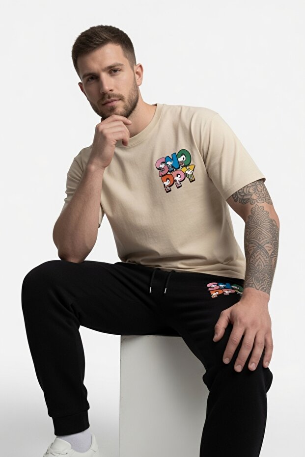 Space Print Top and Bottom Tracksuit Set Oversize Crew Neck