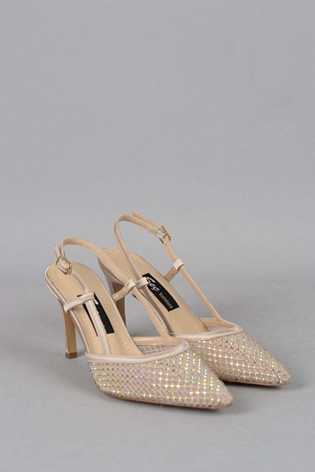 Select 609 stone detail satin heel shoes (10cm) honey satin