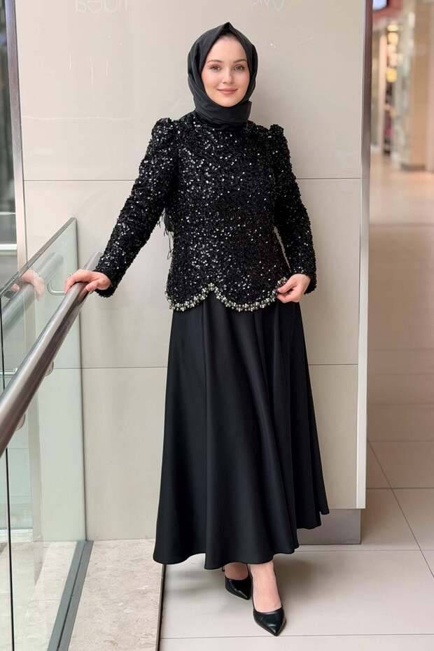 Sequin Sequin Blouse Skirt Evening Dress Set
