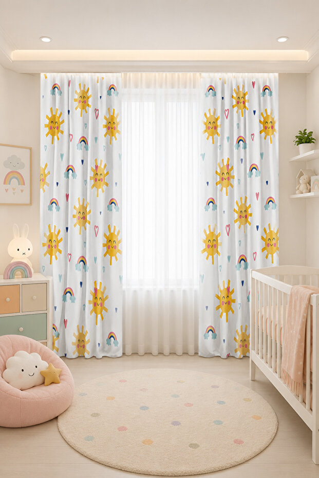 Sun and Heart Double Wing Children's Room Curtain