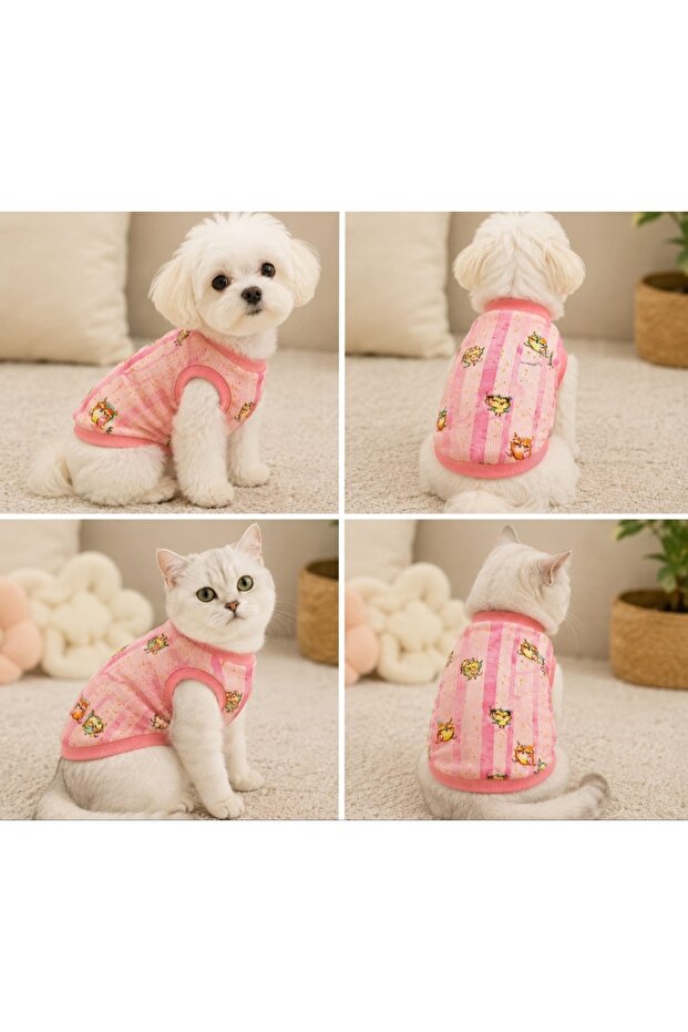 cat dog outfit owl pattern tshirt