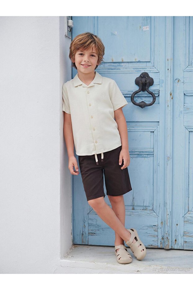 Basic Holiday Collar Shirt for 10-13 Years Old - Beige