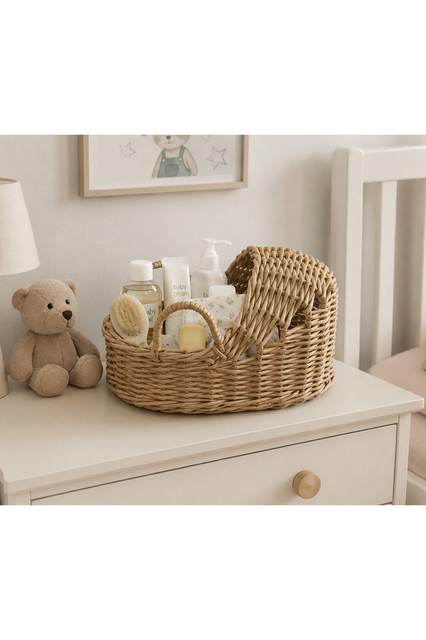 Wicker Toy Basket with Handle for Baby - Stroller and Baby Carrier