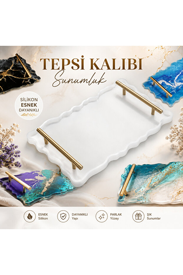 Epoxy Silicone Resin Rectangular Tray Mold Wavy Promise Engagement Presentation Dish 36X22 cm