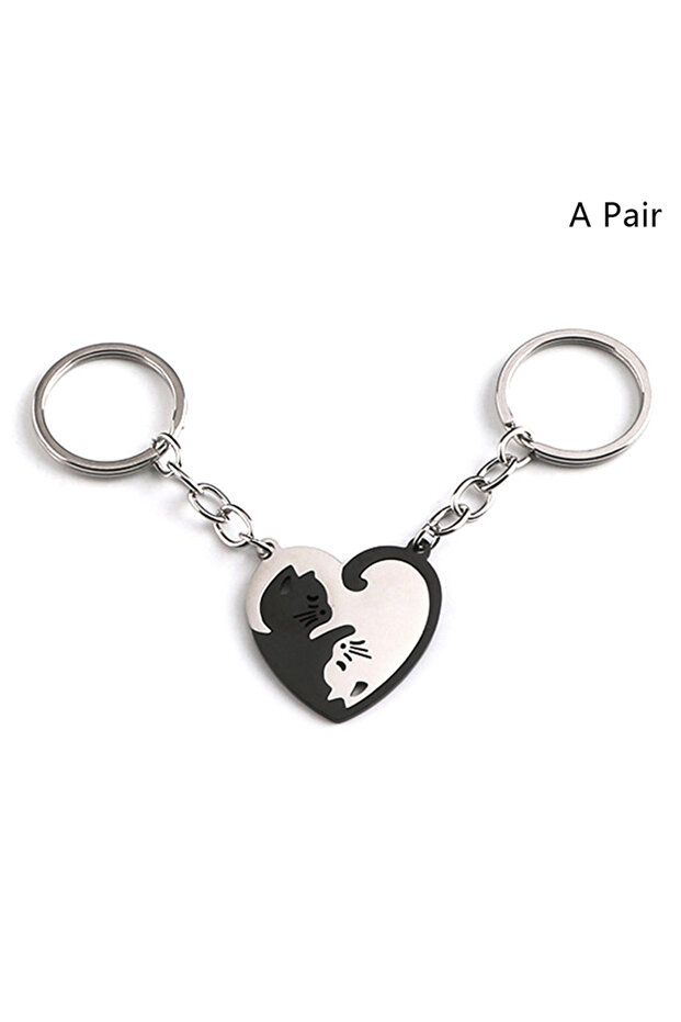A3 Cute Hug Cat Keychain Creative Patchwork Heart Round Keyring Couple Lovers Key Chains Bag Pendant