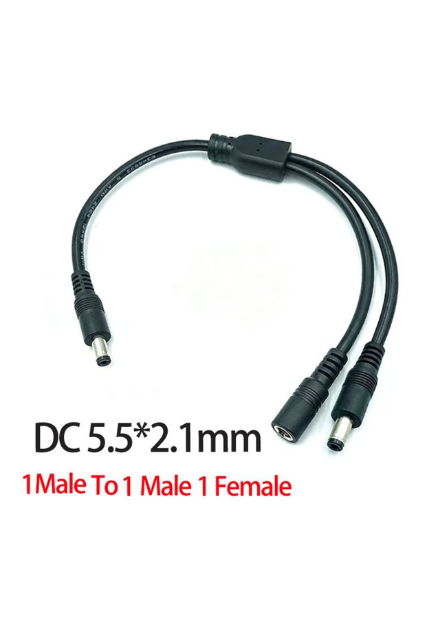 1MaleTo1Female 1Male 1PC DC 5.5mm*2.1mm 1 To 2 Connector Male To Female Plug DC Power Splitter Cable