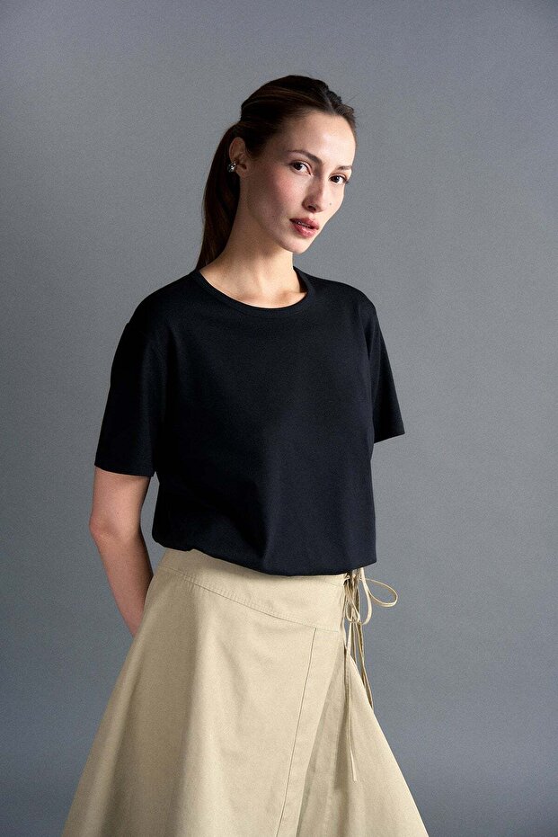 Μαύρο Βασικό Modal T-shirt - 3