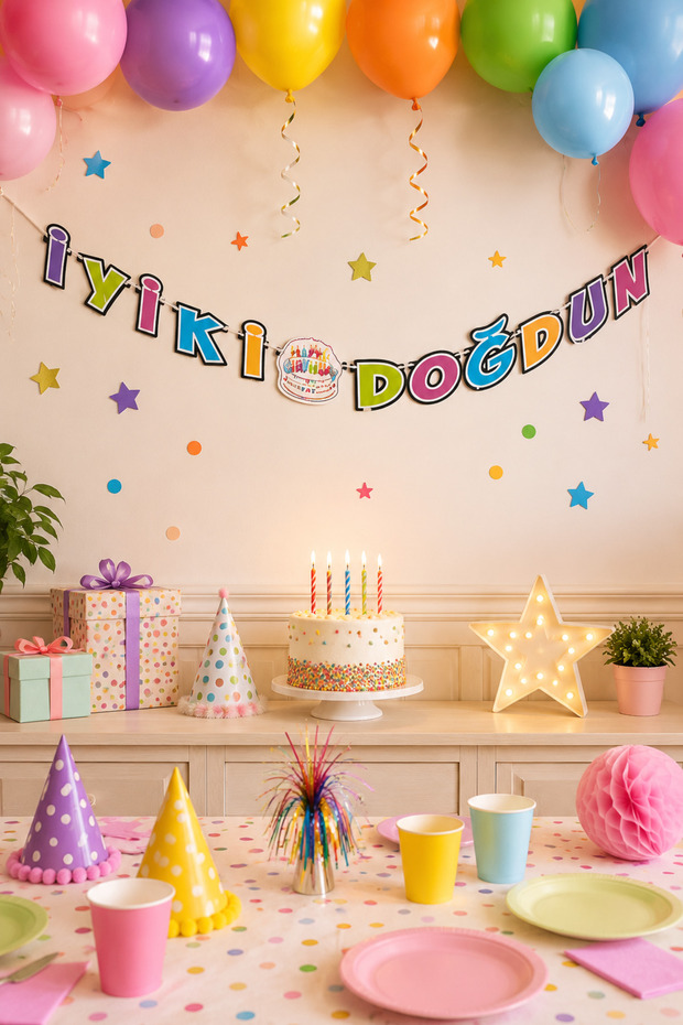 Colorful Long Birthday Party Lettering Happy Birthday Ornament Pd3111