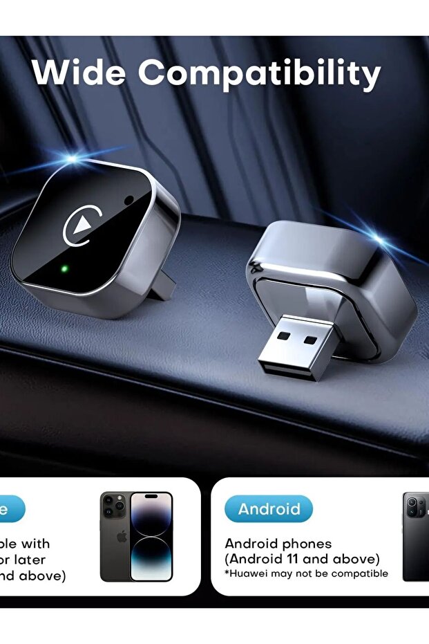 black 2-in-1 Wireless CarPlay & Android Auto Adapter, Universal Fit for Most Cars, Wireless Connecti