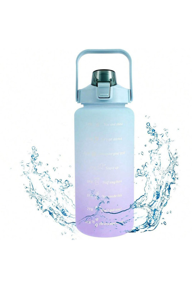 Gradient Green 2L Water Bottle Motivational Water Bottle with Time & Capacity Marker BPA-Free Sports