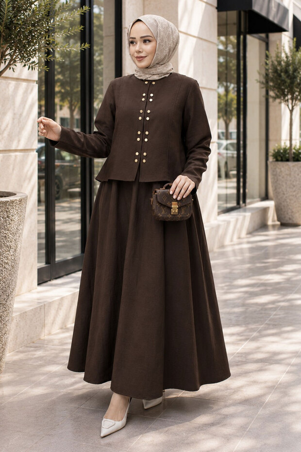 Gold Snap Fastener Skirt Set Tsd260156 Brown