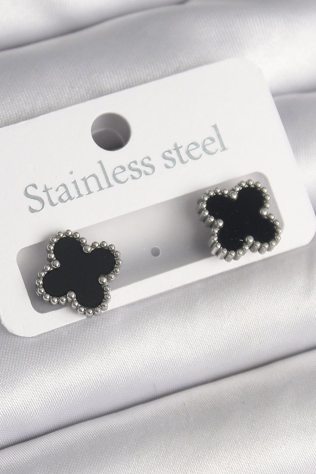 316L Steel Silver Color Black Clover Model Women's Earrings