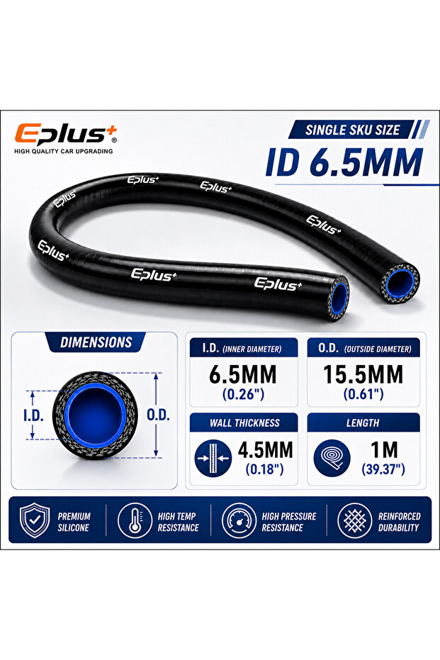 I D 6.5MM Universal 1 Meter Black 4-Ply Silicone Tubing Hose Car Vacuum Line Flexible Engine Heat Re