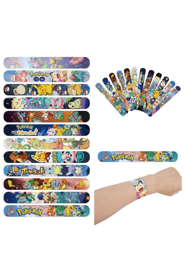 22x3cm Deep Sapphire 12pcs Pokemon Pikachu Slap Bracelets Party Favors Birthday Party Gift Baby Show