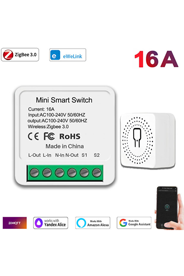 مفتاح تحكم ذكي صغير بتقنية Zigbee 3.0 من EWelink، بقدرة 16 أمبير، للتحكم أحادي الاتجاه، مناسب للأجهزة المنزلية الذكية والأتمتة.