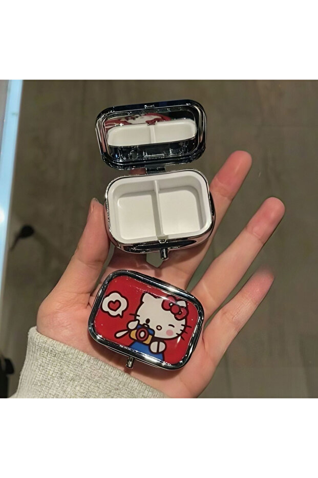 xiangji Anime Hello Kitty Metal Storage Box Pill Organizer Compartmentalized Cute Cartoon Mini Jewel