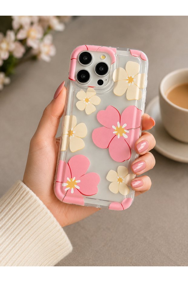 Pink and Cream Flower Pattern Phone Case Compatible with iPhone 11