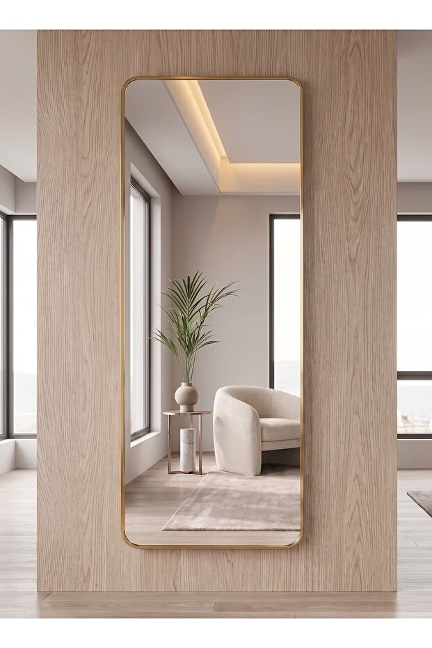 مرآة بتصميم أنيق 120×30 سم - مرآة كاملة الطول بإطار معدني ذهبي