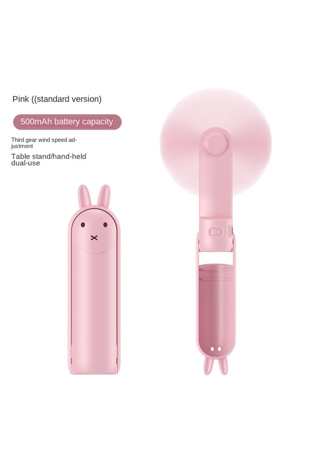 Pink Adjustable Handheld Foldable Fan 1PCS Cute Rabbit Portable 3-Gear 500mAh Mini Size Fans for Hom
